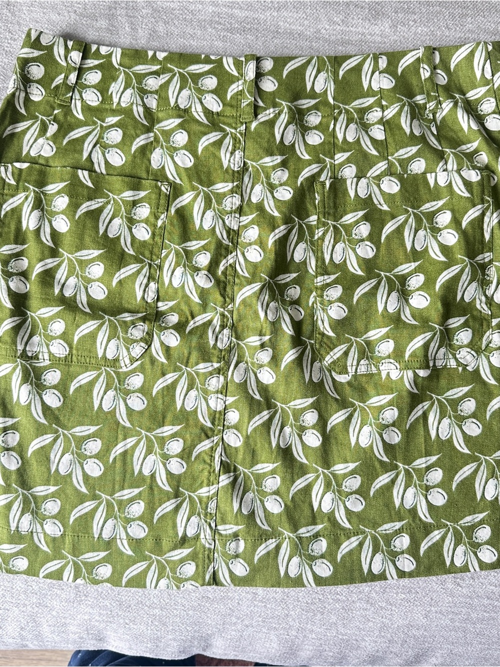Anthropologie Olive Green Mini Skirt with White Botanical Print - Picture 6 of 11